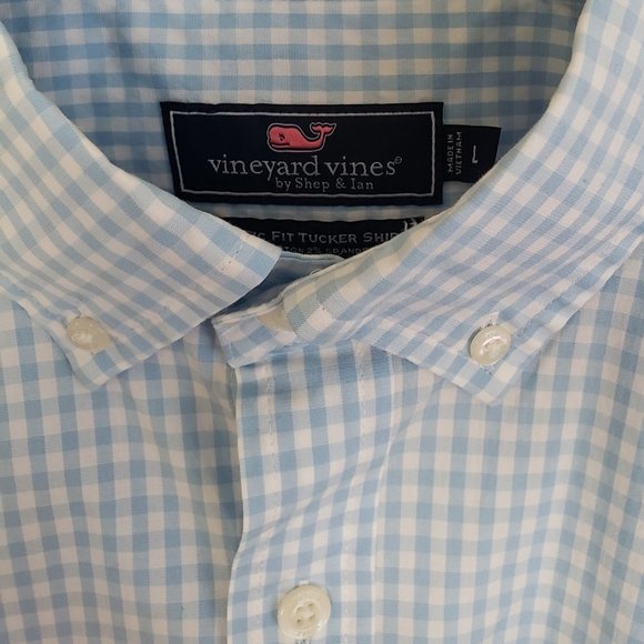 Vinyard Vines Blue and White Gingham Long Sleeve MENS LARGE Shirt. Tucker style. - Picture 3 of 3